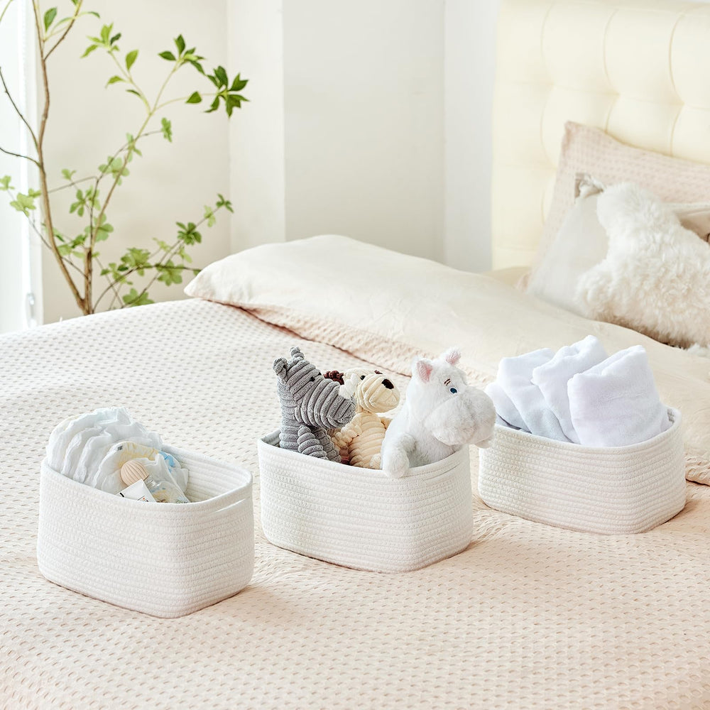 R RUNKA white textured rope basket complements any room decor.