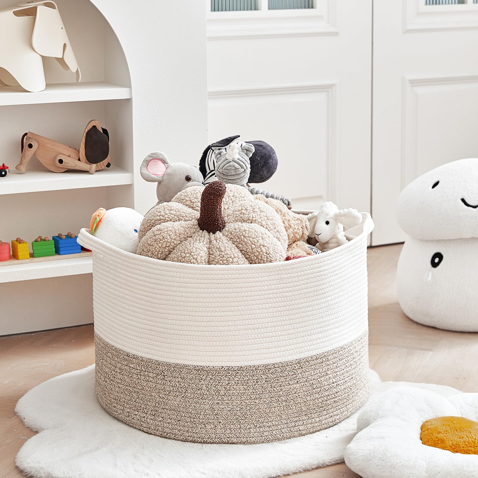 R RUNKA soft eco-friendly material basket provides safe, natural storage for children's items.