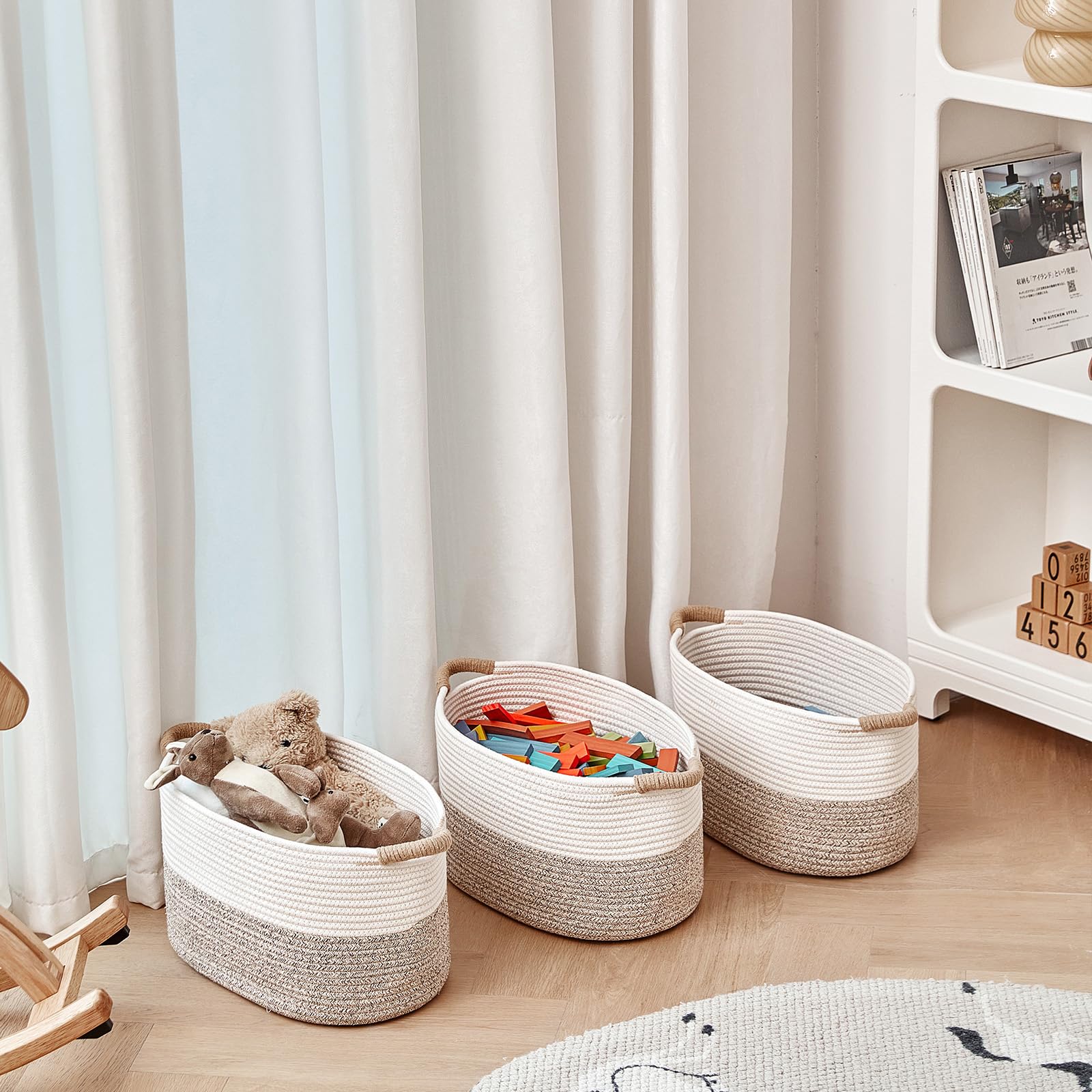 R RUNKA kids room basket keeps toys and crafts organized.