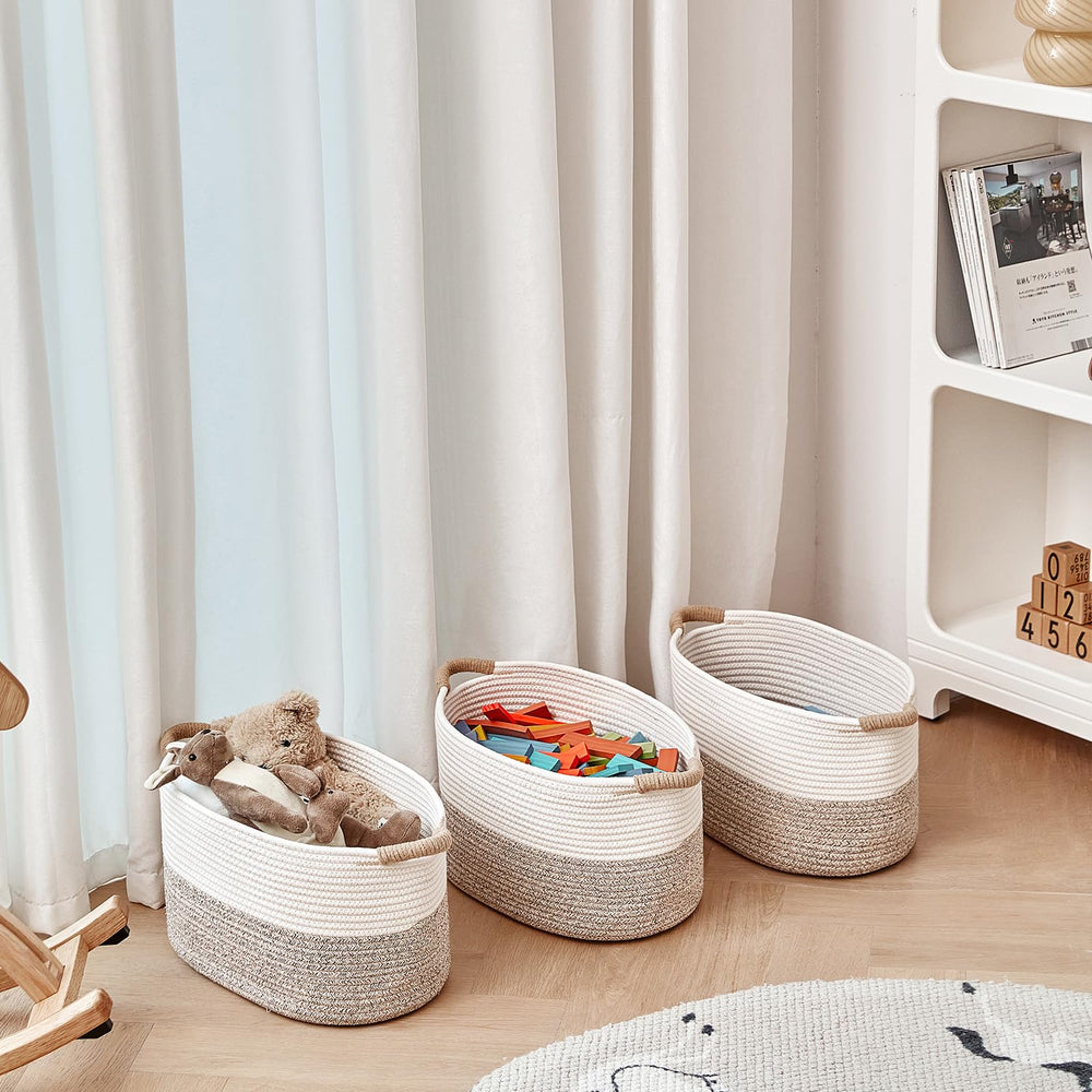R RUNKA kids room basket keeps toys and crafts organized.