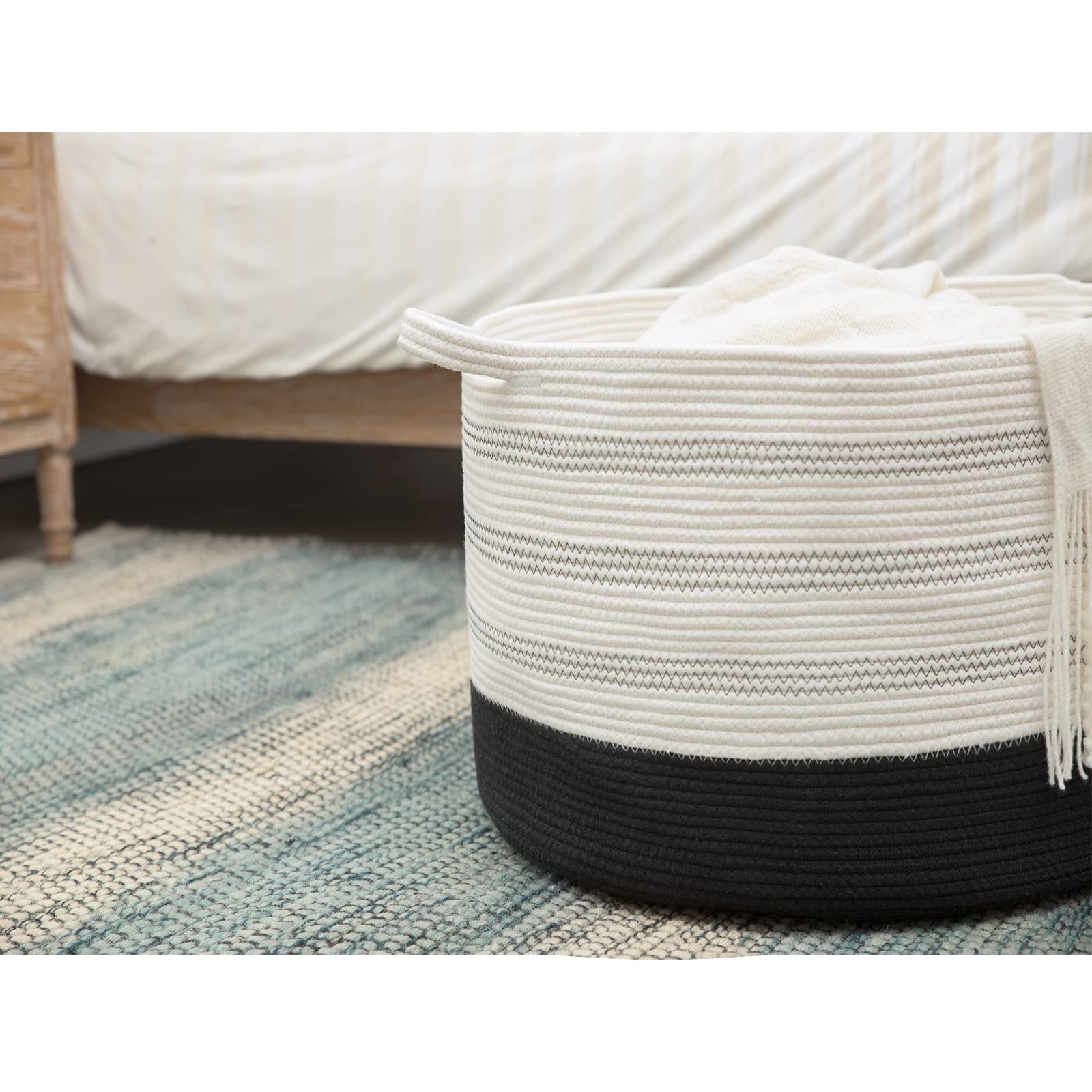 R RUNKA XXXLarge basket neutral white and black tones suit modern home decor.