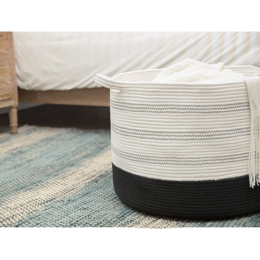 R RUNKA XXXLarge basket neutral white and black tones suit modern home decor.
