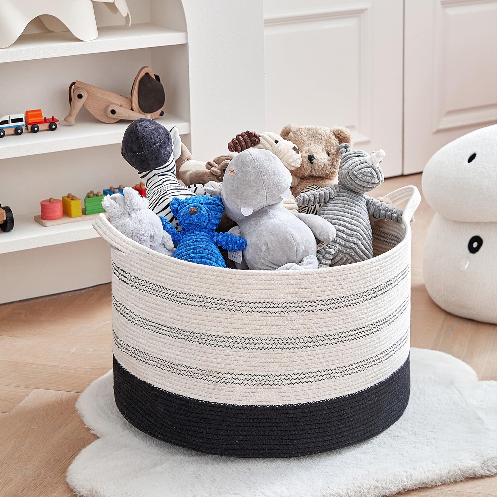 R RUNKA XXXLarge basket in a tidy corner shows organized space benefits.