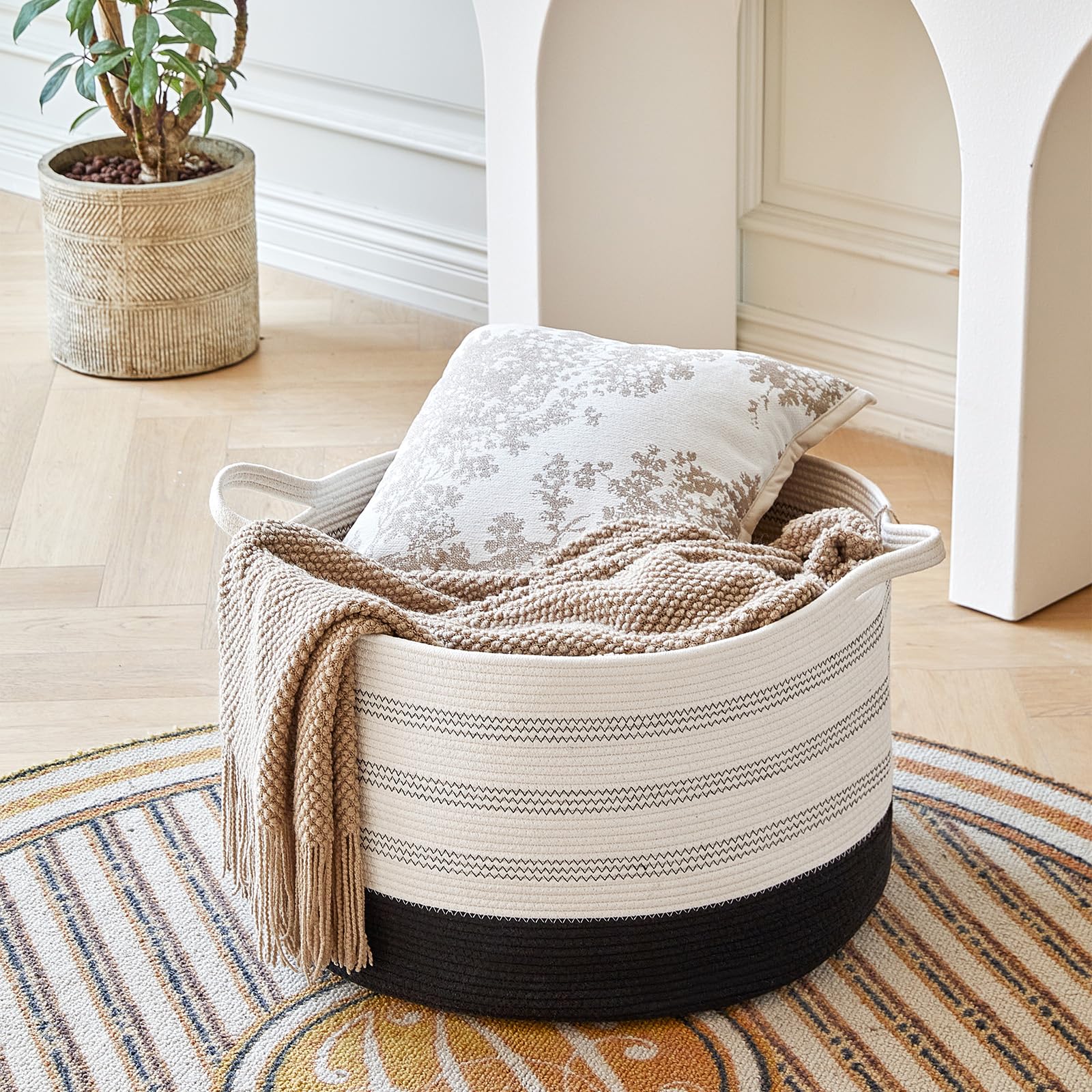 R RUNKA XXXLarge basket with plush toys in nursery showcases organized playroom.