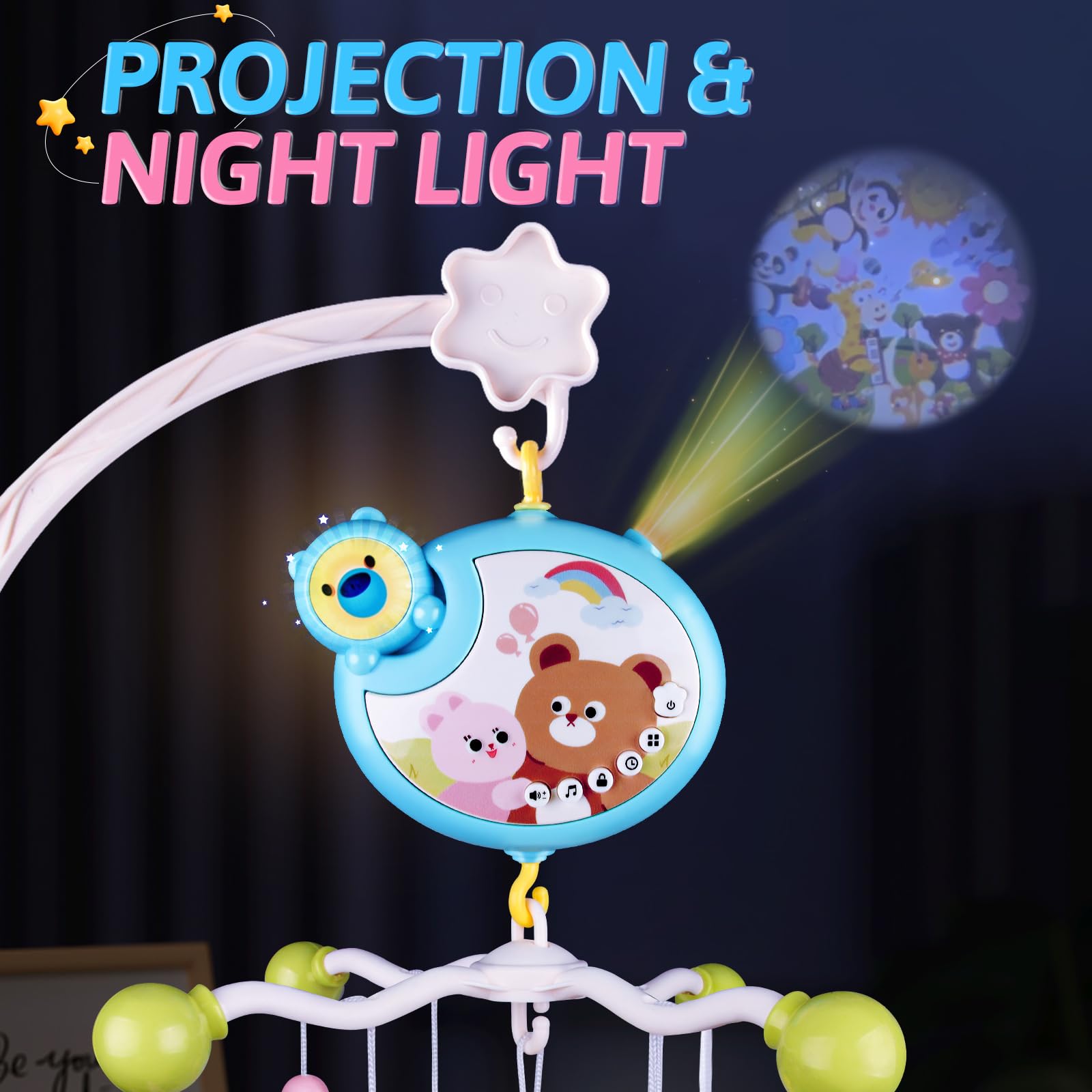 RSEPD crib mobile 360-degree rotation offers engaging motion for visual tracking
