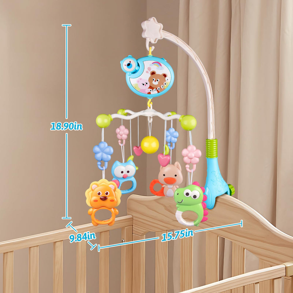 RSEPD crib mobile includes dinosaurs, lions, owls rattles for playful sensory play