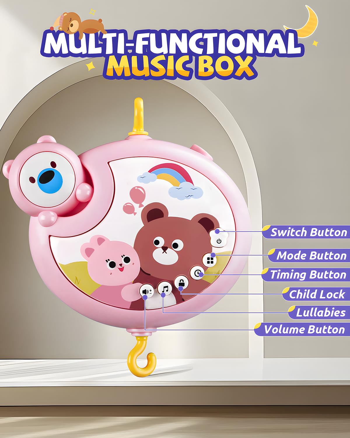 RSEPD portable clip-on crib mobile fits bassinets and play yards