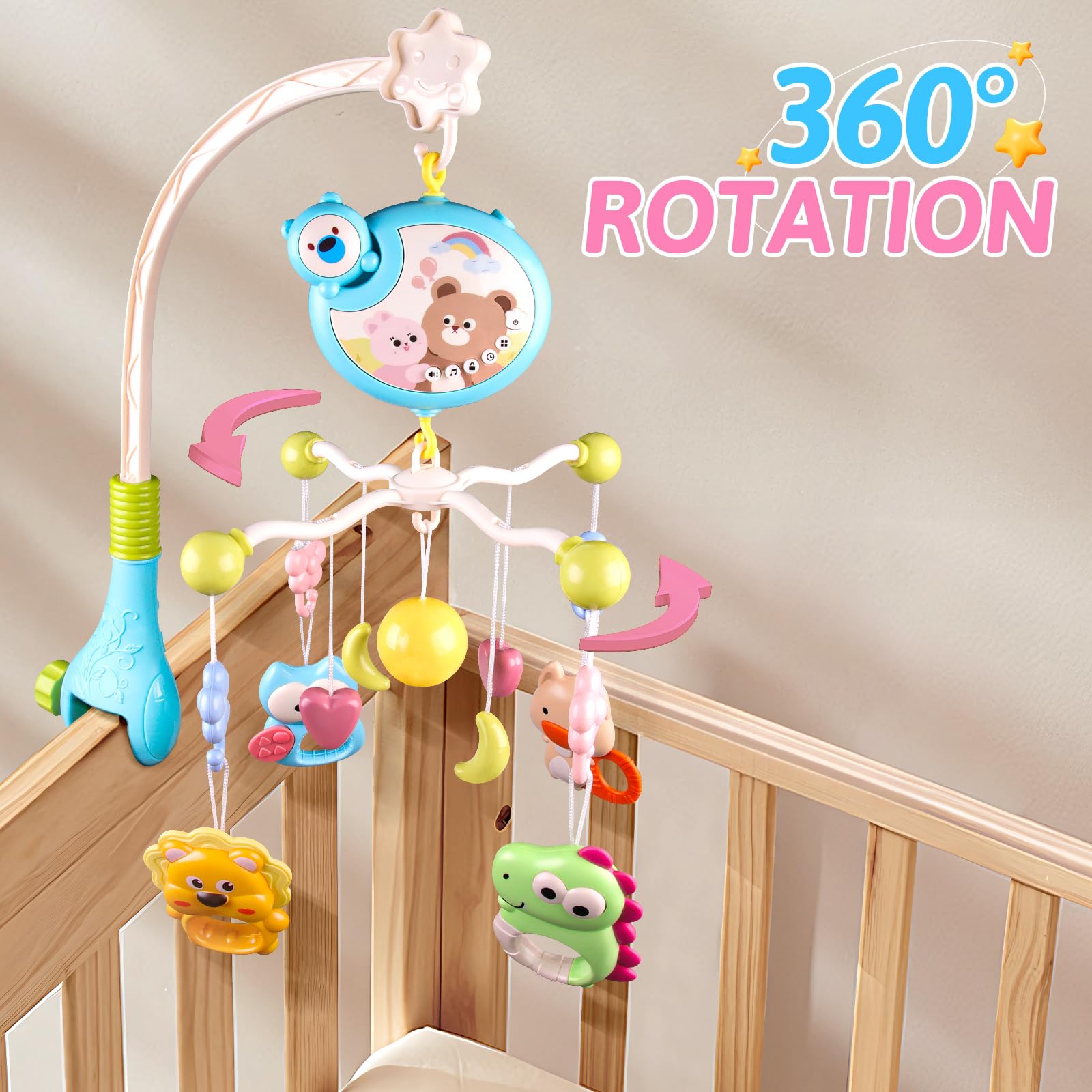 RSEPD crib mobile rattles-teethers provide safe textures for soothing teething moments