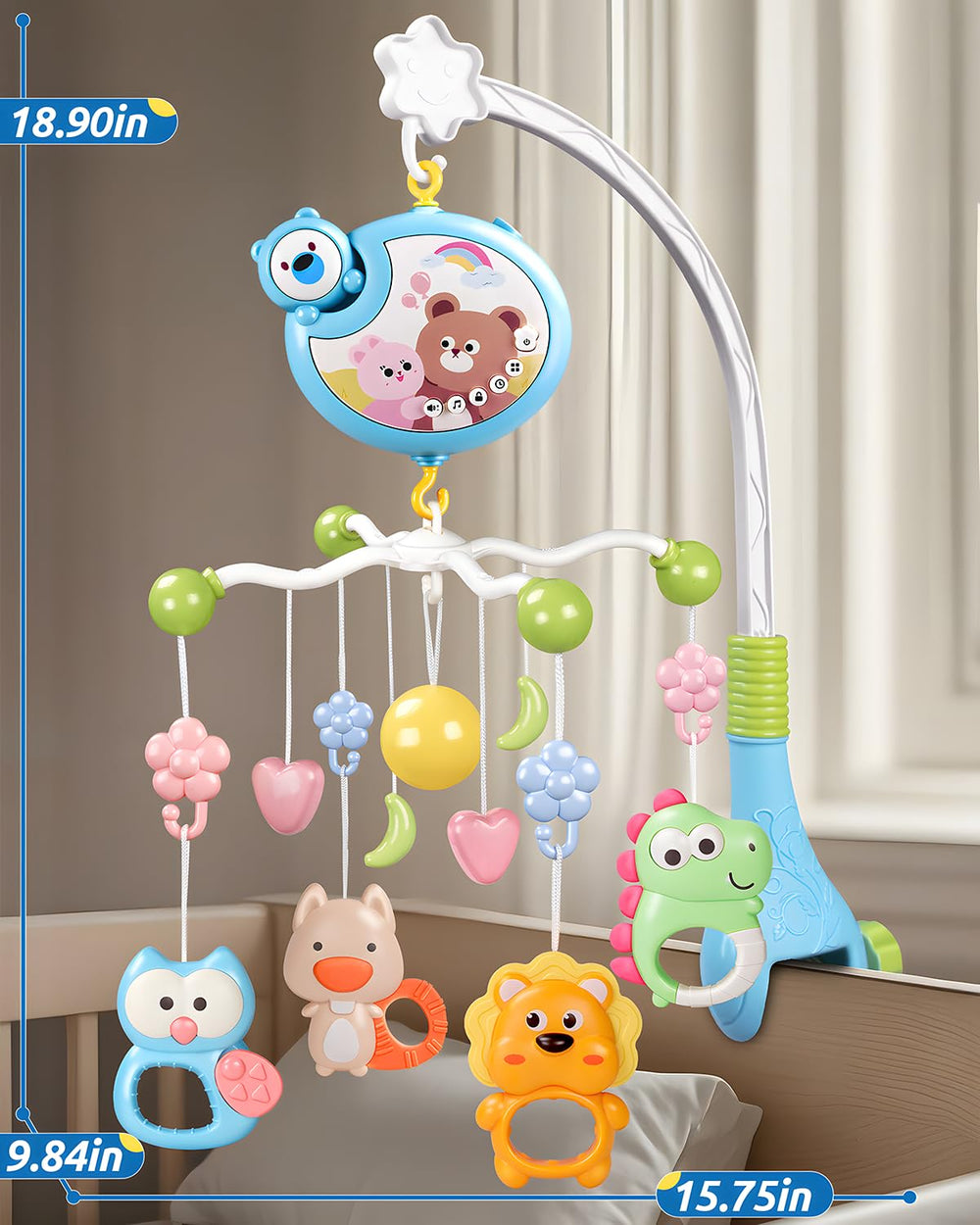 RSEPD crib mobile soft ambient lighting creates a cozy nursery mood