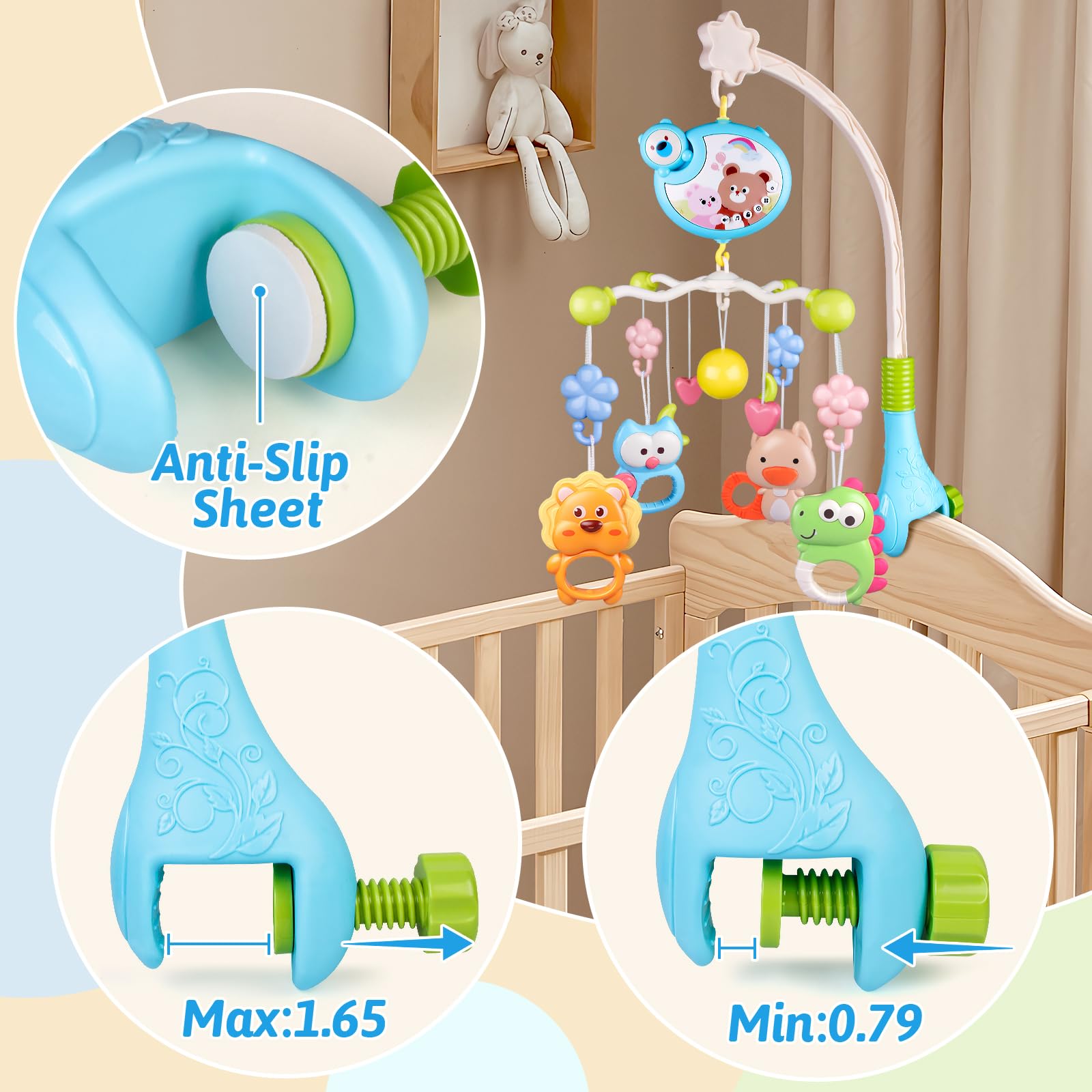 RSEPD crib mobile soft night-light projection casts a gentle glow for calm ambiance