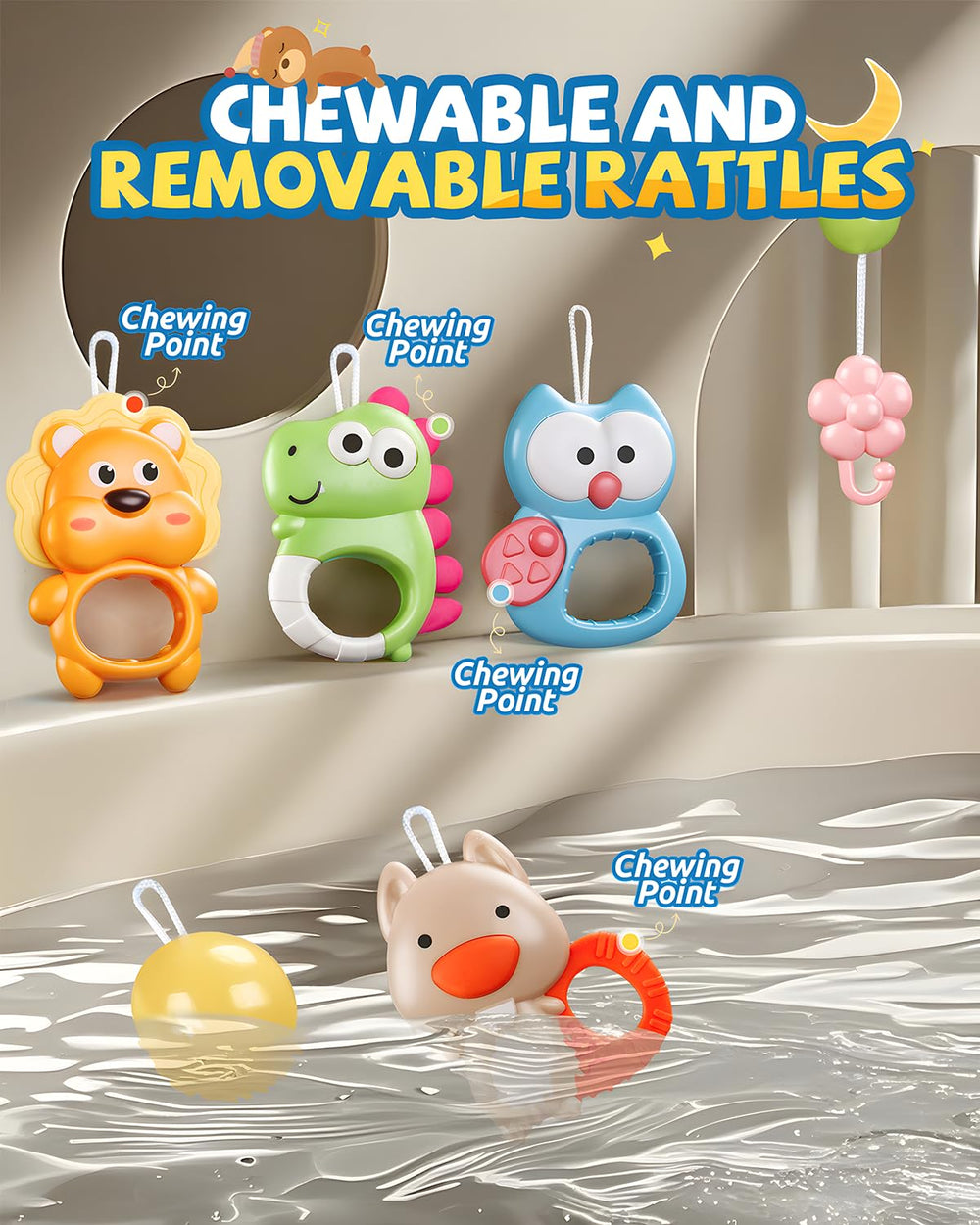 RSEPD crib mobile rattles and teethers soothe teething moments