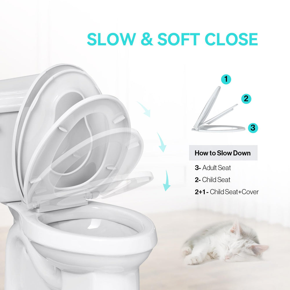 R&T built-in potty seat showcases quick switch between adult and child use.