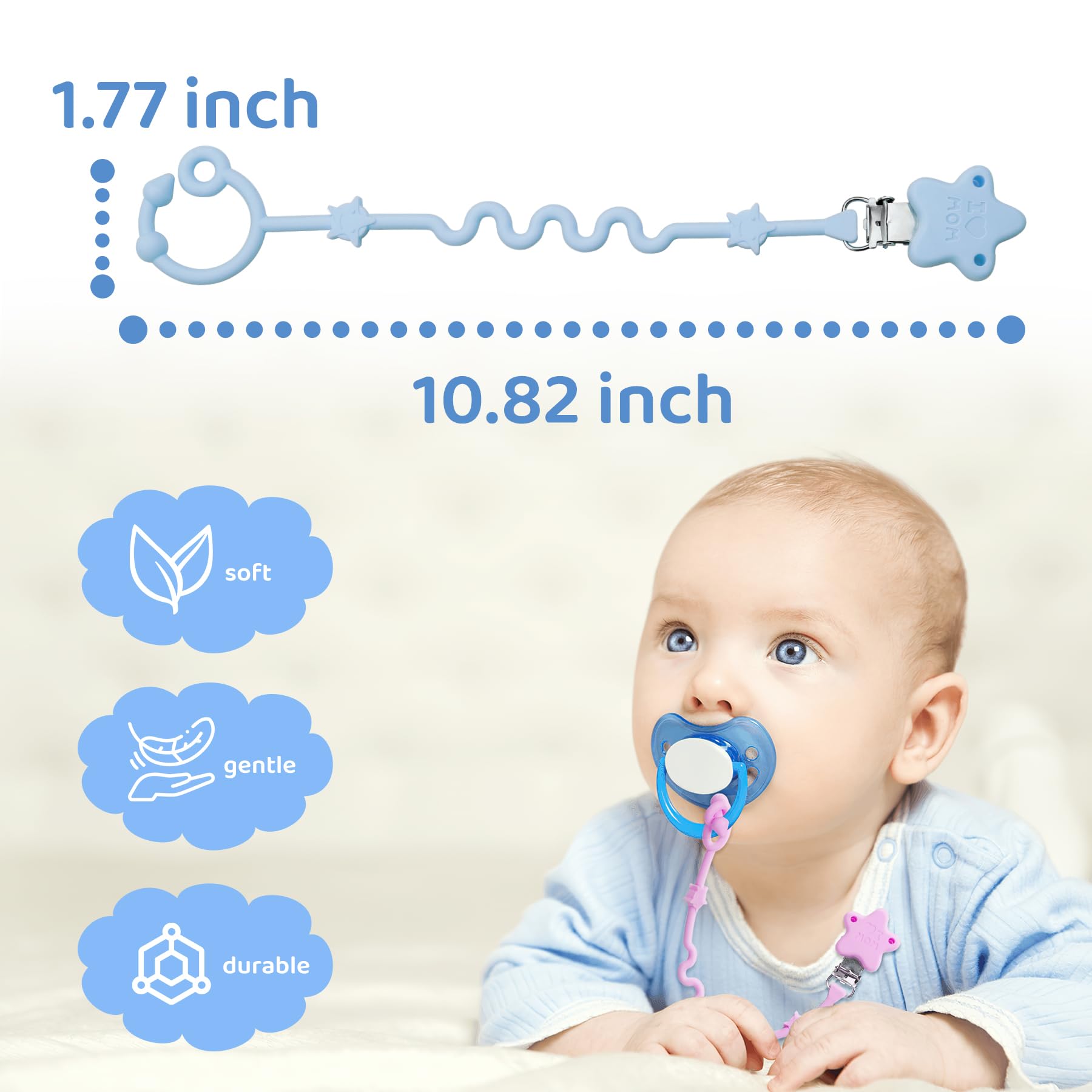 RTMOK stroller toy strap use shows adjustable, on-the-go attachment on a car seat or stroller.