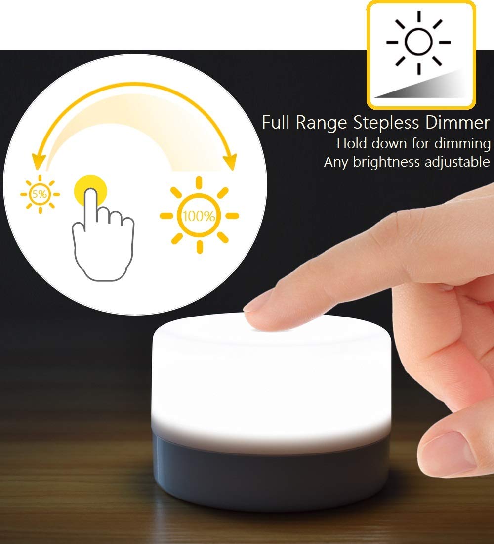 RTSU bedside lamp demonstrates brightness control for reading or relaxing light.