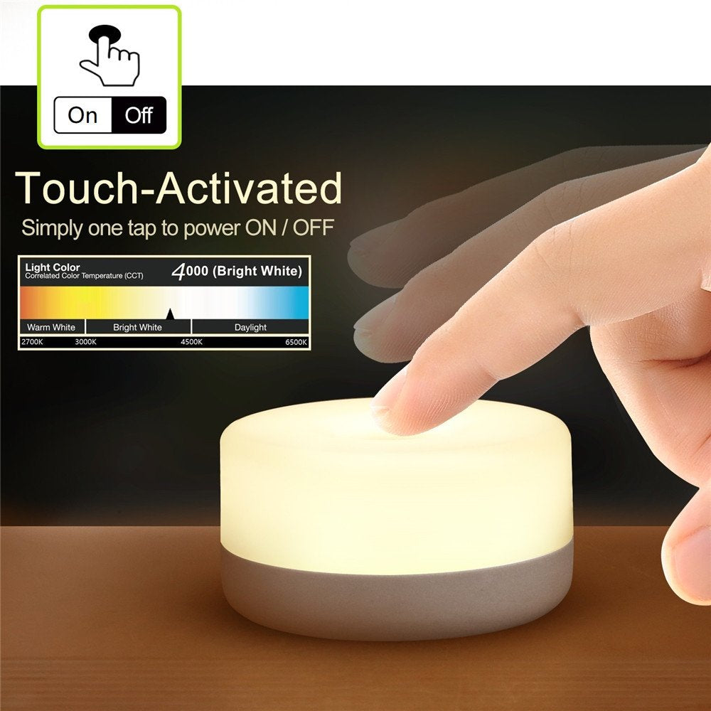 RTSU Rechargeable Mini Touch Night Light flat cylinder design offers stable, non-rolling placement.