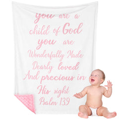 Rtteri Bible Verse Baby Blanket pink and white, front view showing scripture design for newborns