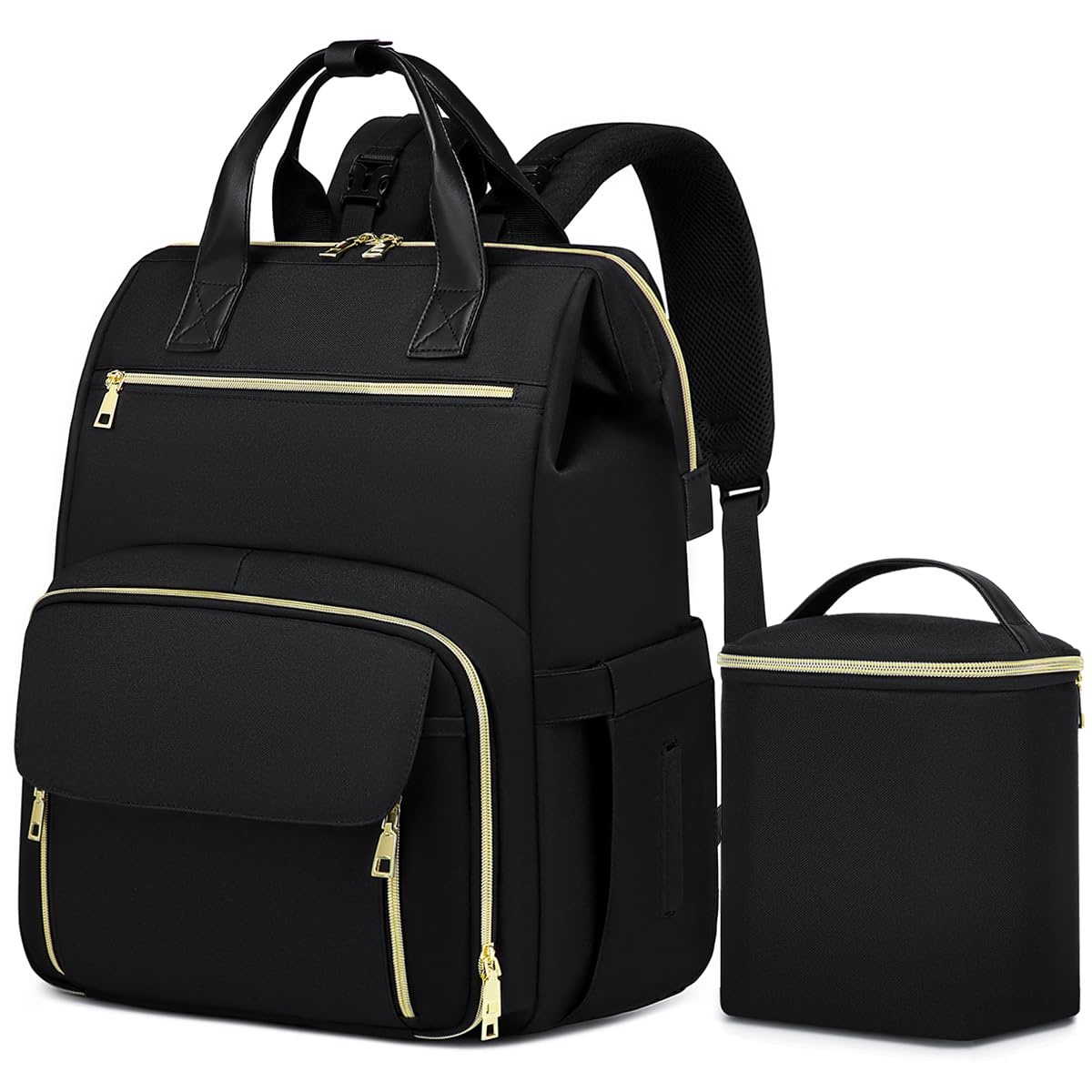RUCYEN breast pump backpack front view with roomy space for on-the-go pumping gear.
