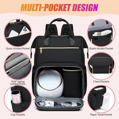 RUCYEN breast pump backpack inside divider keeps pump and bottles organized.