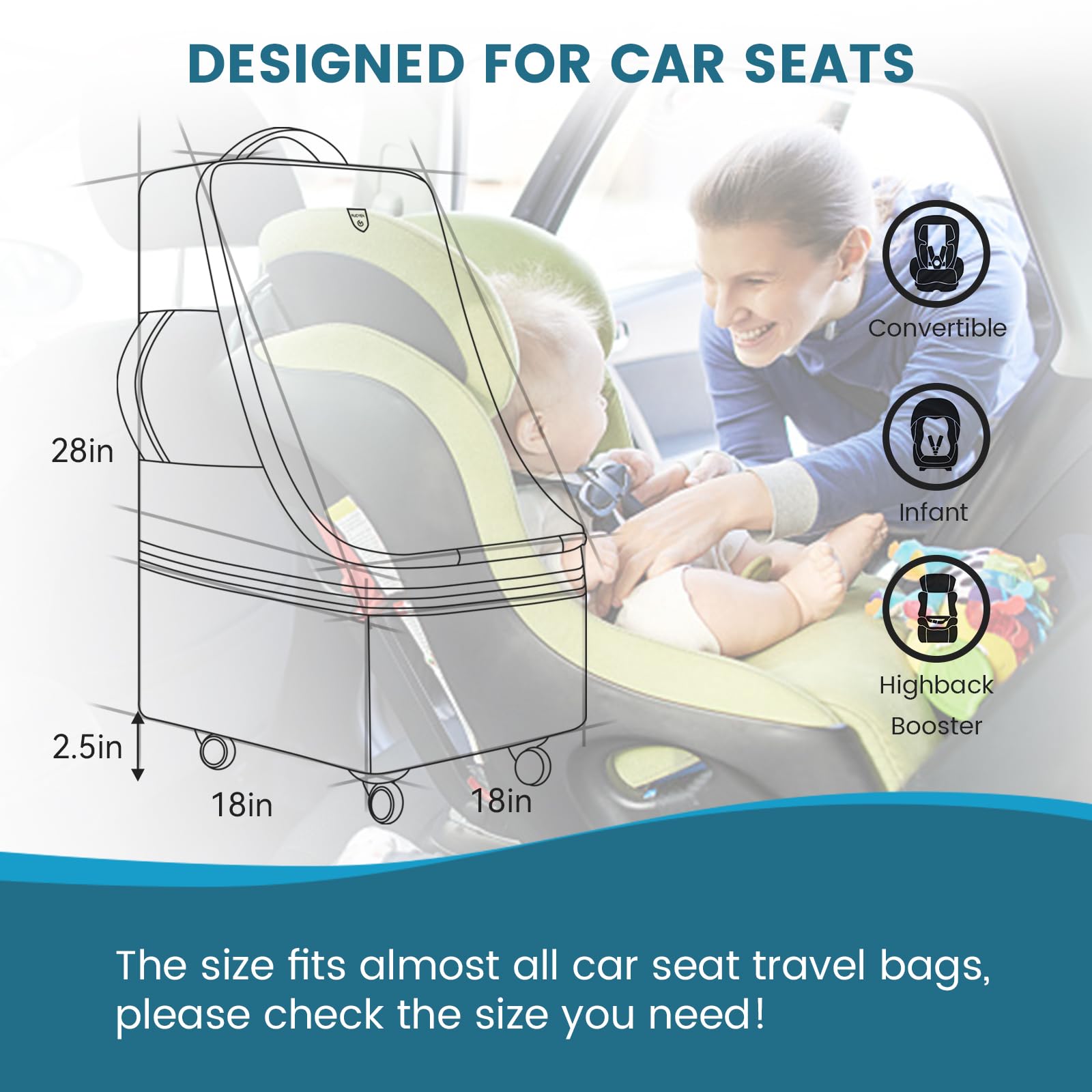RUCYEN rolling car seat bag open pocket storage demonstrates organized space for accessories