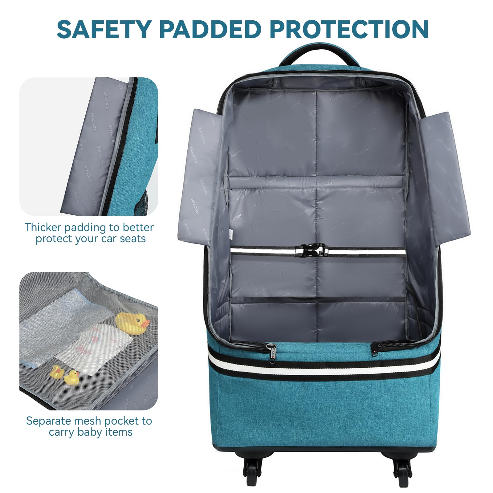 RUCYEN rolling car seat bag waterproof base protects contents on wet surfaces