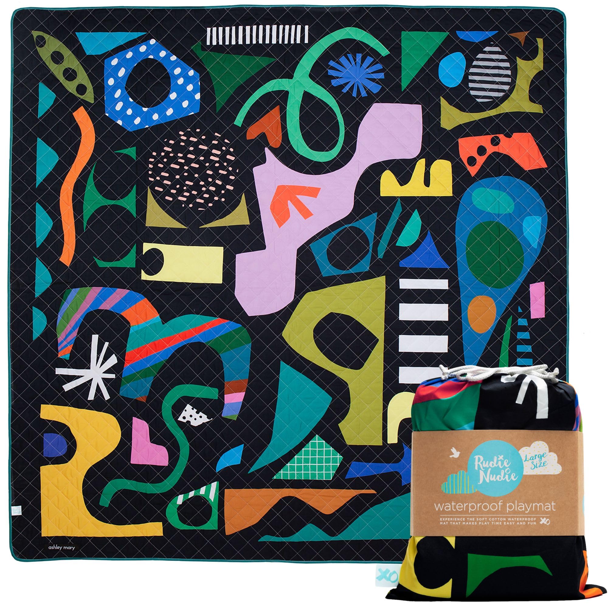 Rudie Nudie baby play mat front view offers a large floor play space