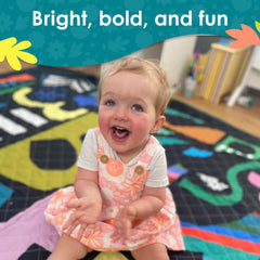 Rudie Nudie baby play mat waterproof-bottom demonstrates spill-friendly surface for messy play