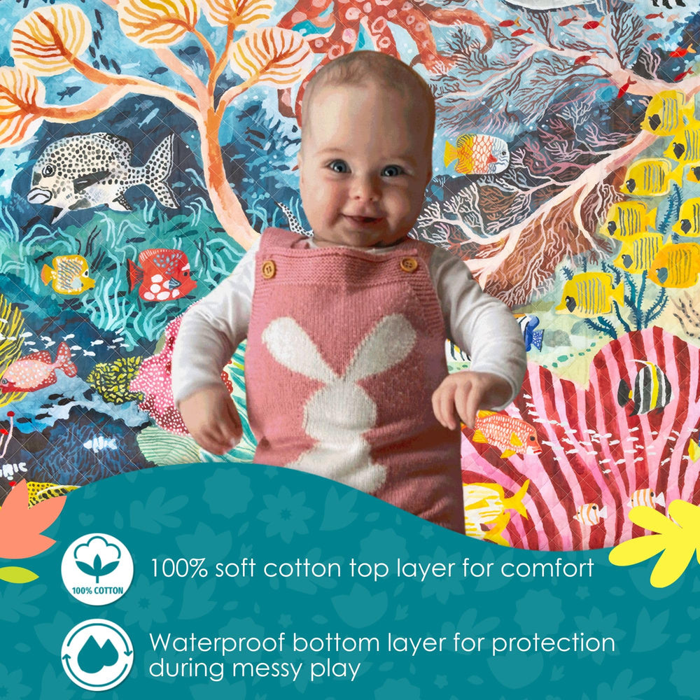 Rudie Nudie play mat with waterproof bottom, protects floors during messy activities