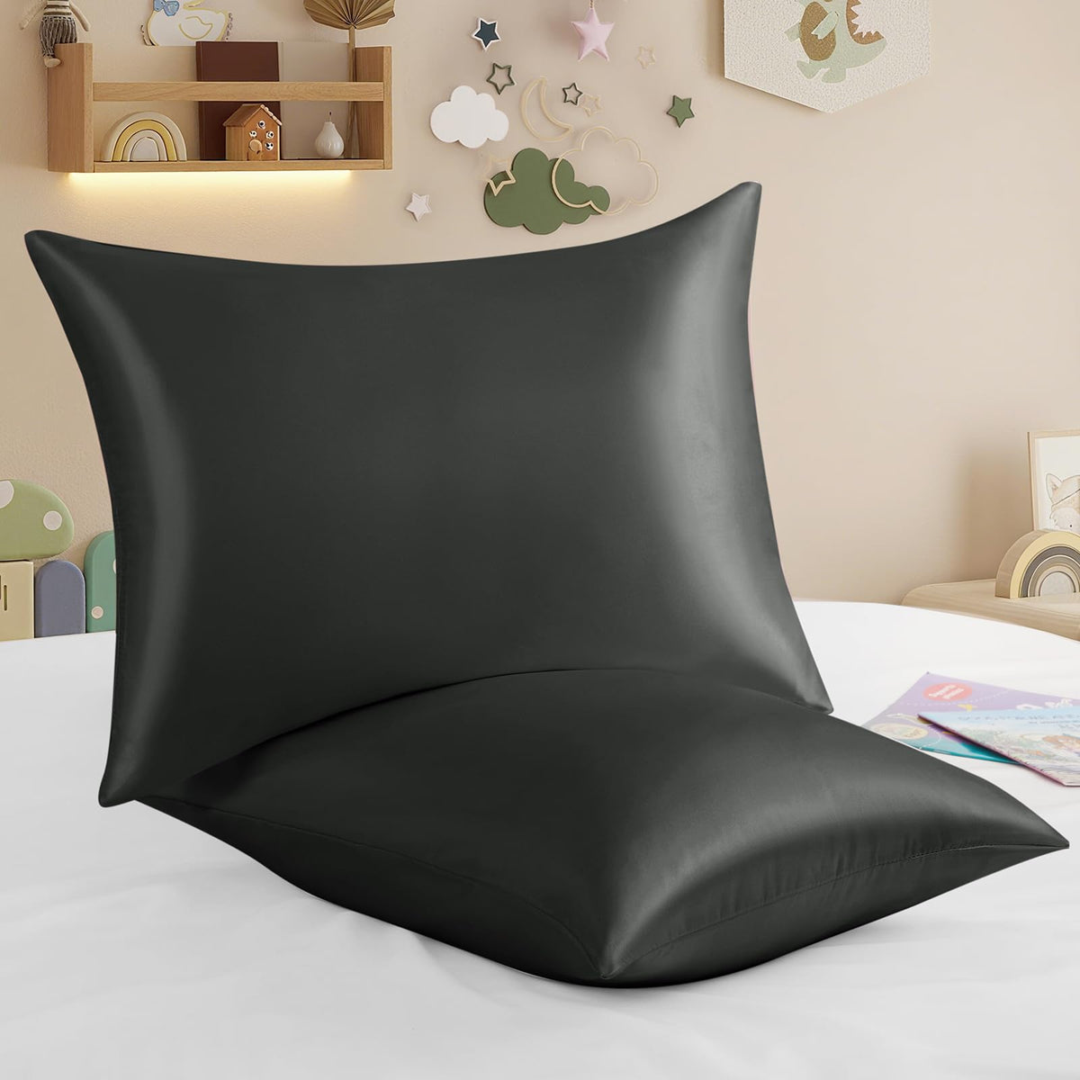 RUDONG M satin toddler pillowcase 13x18 with zipper keeps pillows secure overnight