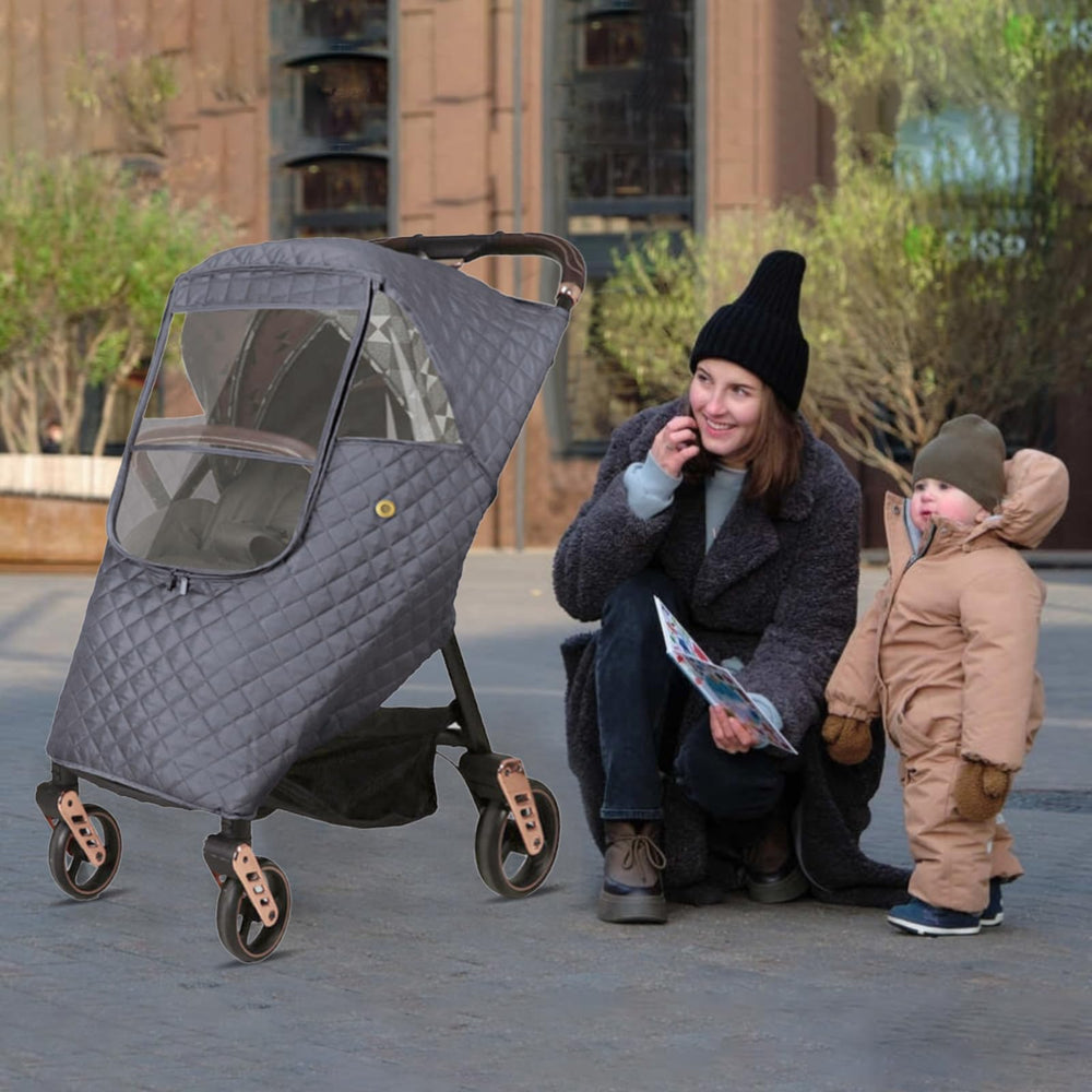 Ruiqas easy-install over-stroller demonstrates quick setup with secure fit.