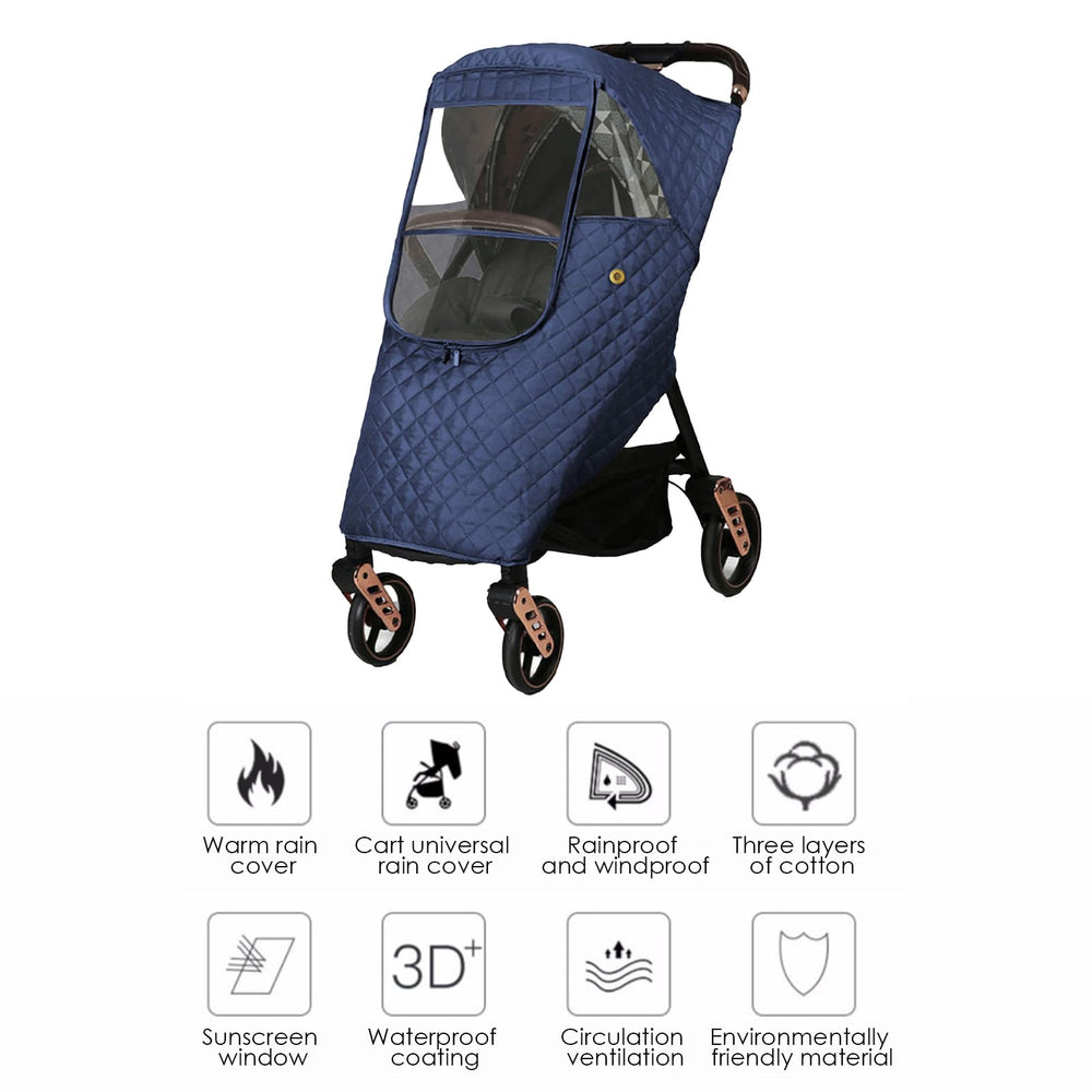 Ruiqas stroller-cover fit on pushchair shows universal sizing.