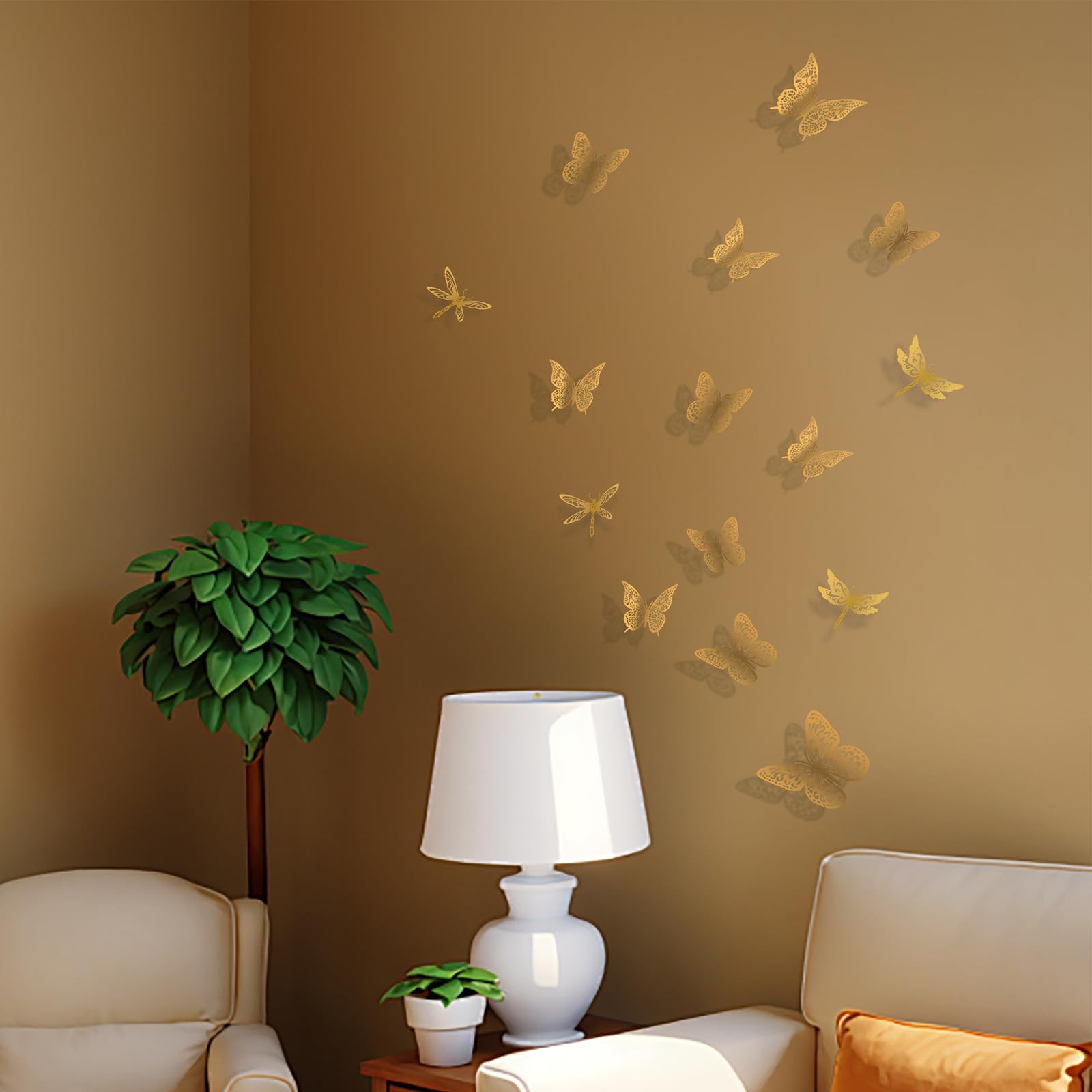 Rumhut gold butterfly wall sticker close-up highlights precise metal detailing and premium build.