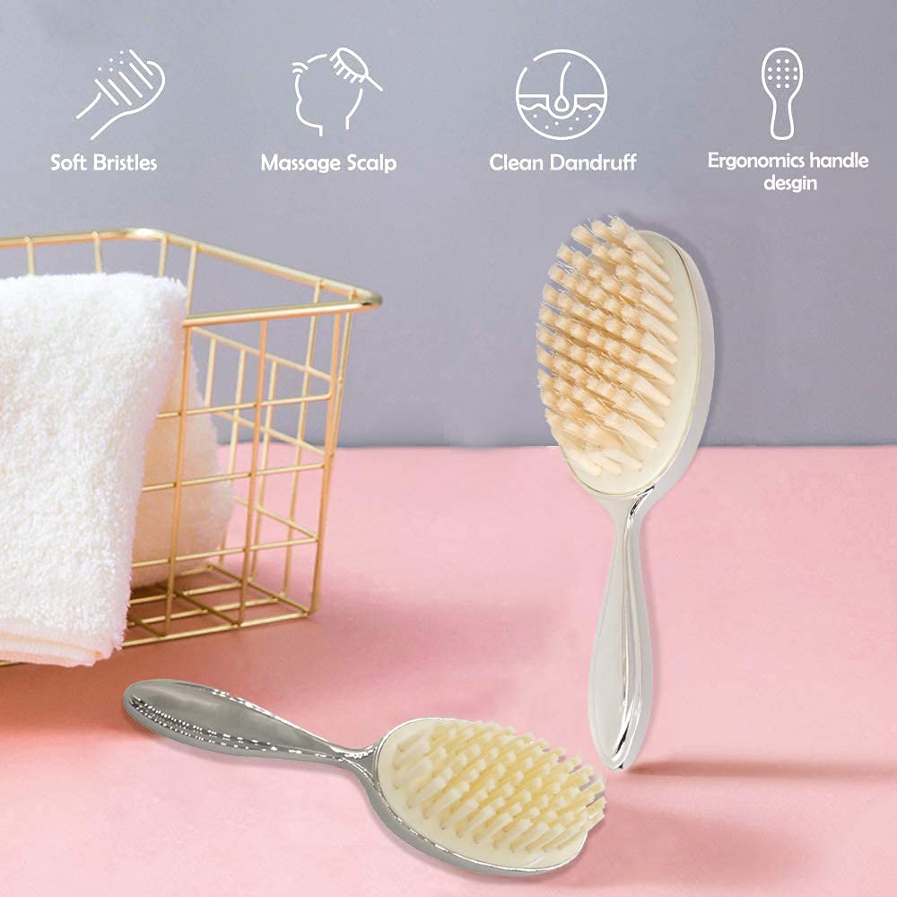 RUMIUSE silver-plated brush reflection emphasizes premium nursery accessory