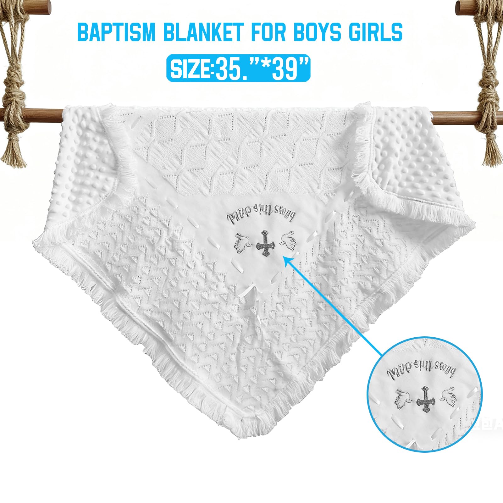 Runeaoys baptism blanket minky-dot reverse side ultra-soft comfort for night sleep