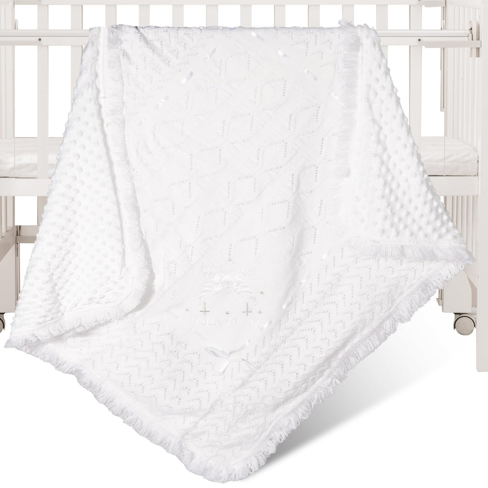 Runeaoys baptism gift blanket in soft white for church moments.
