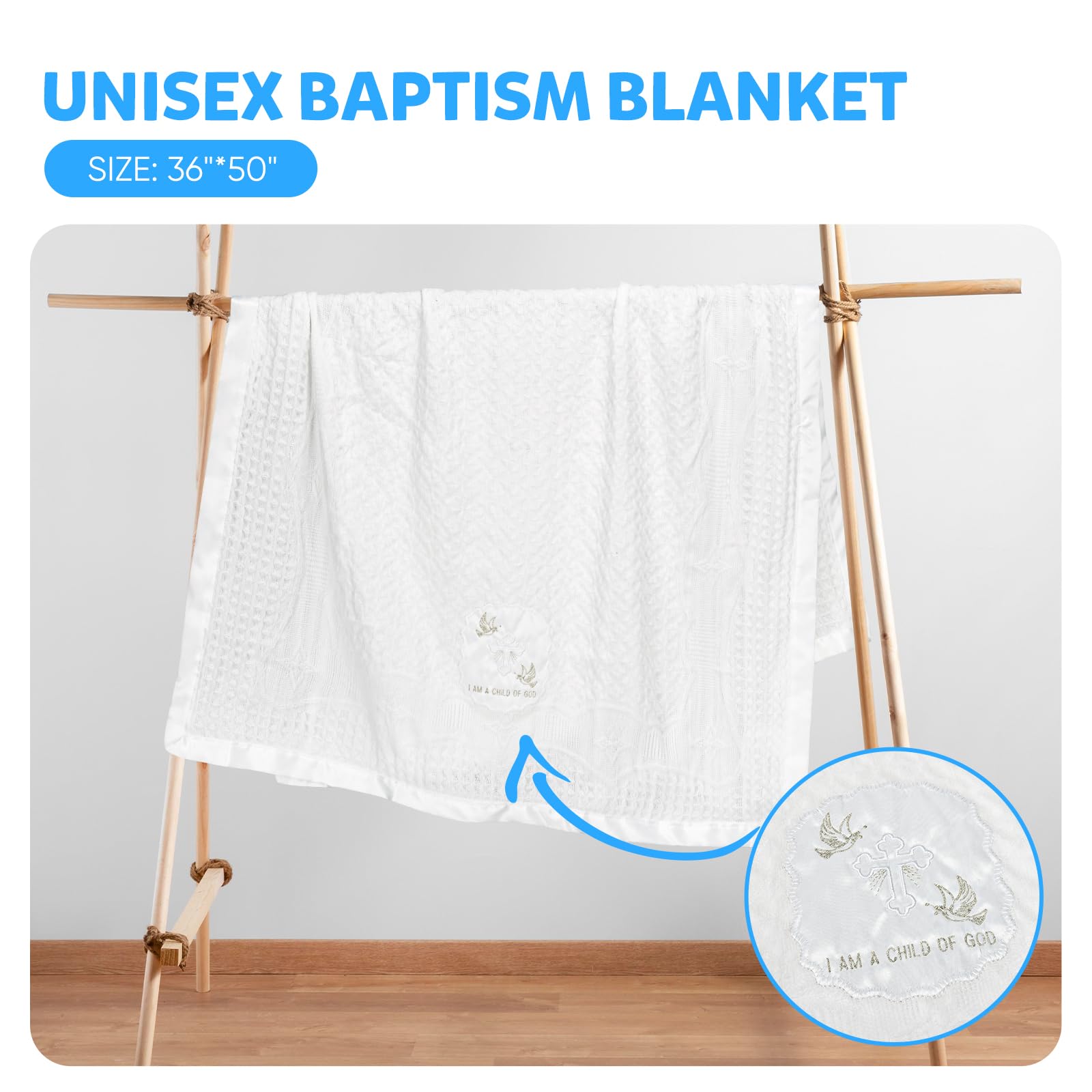 Runeaoys christening towel in white complements outfits at church events