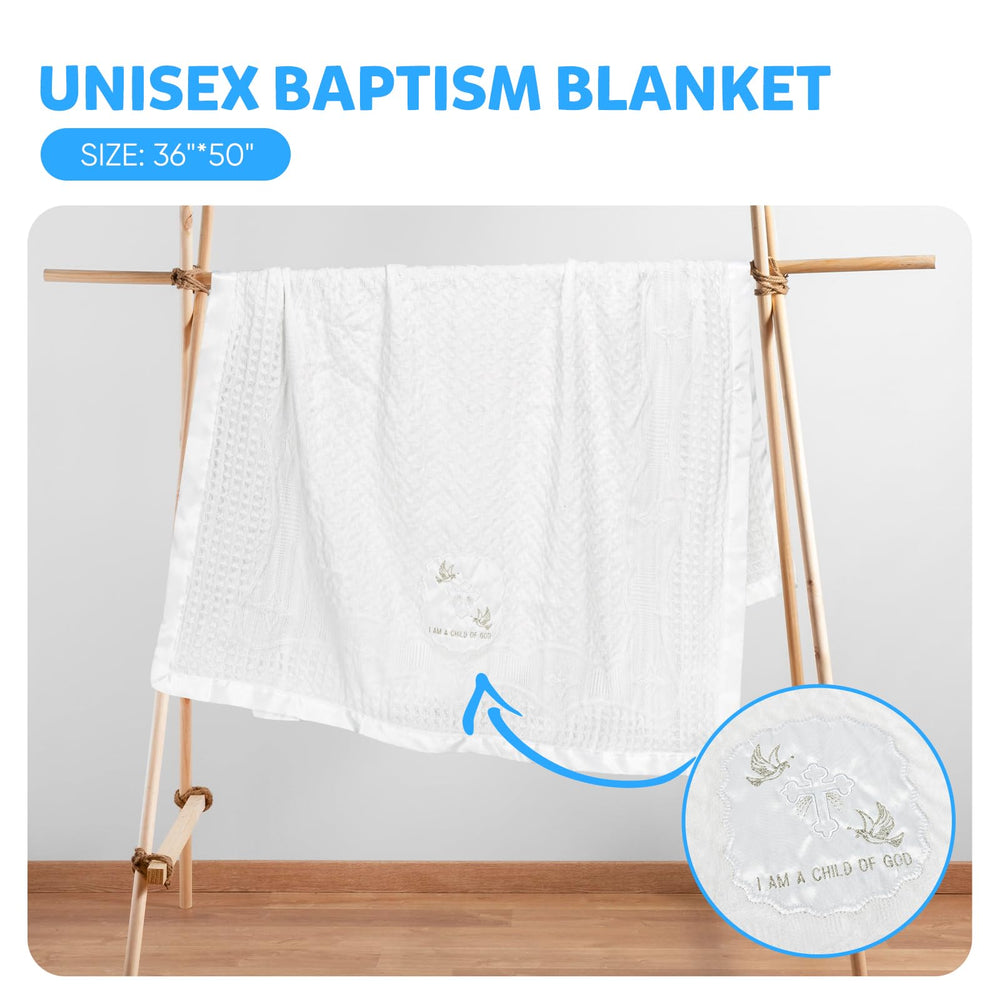 Runeaoys christening towel in white complements outfits at church events