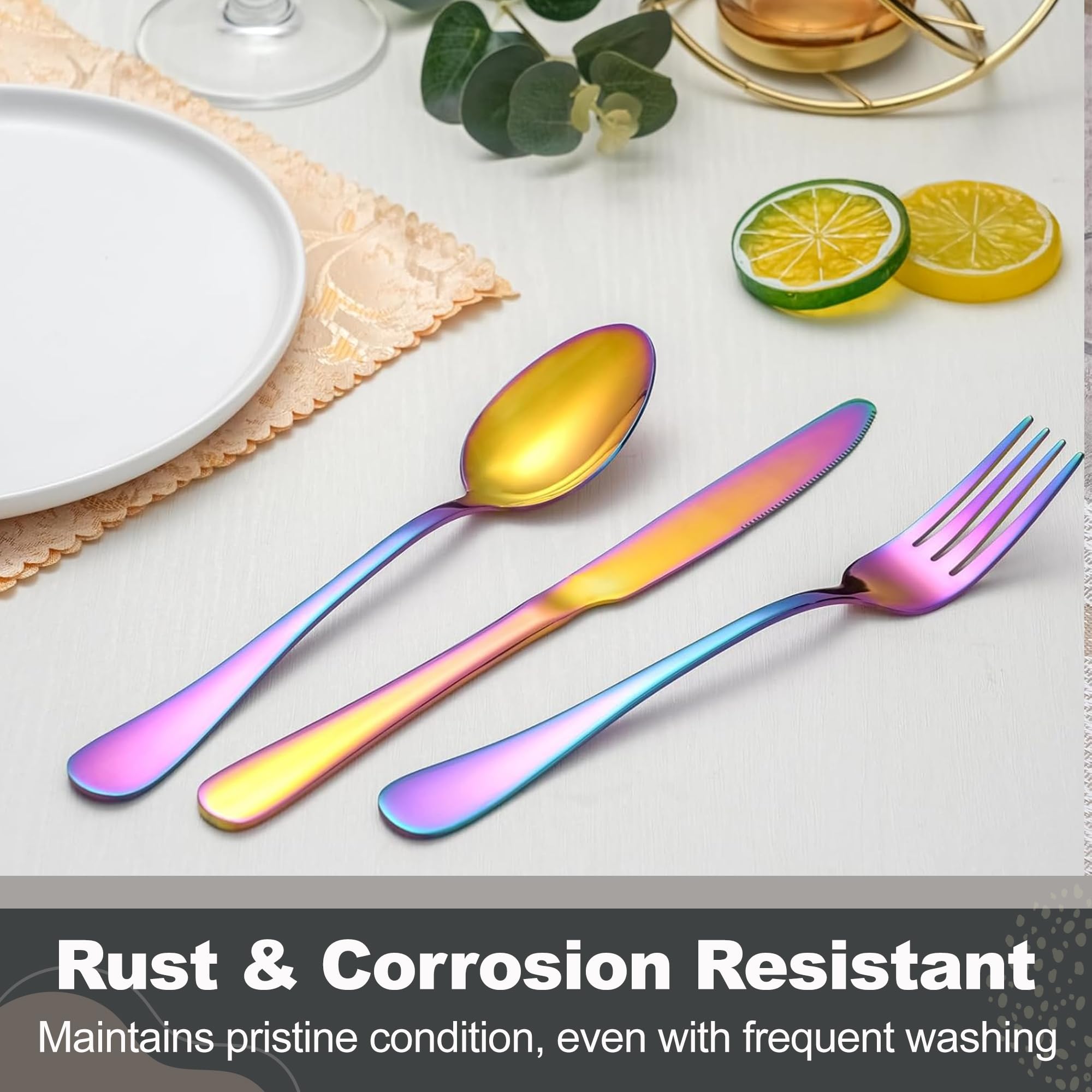 Runfly Rainbow Silverware Set dining for eight elevates table settings