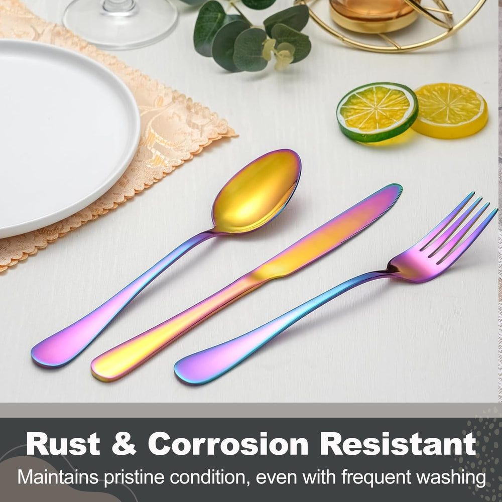 Runfly Rainbow Silverware Set dining for eight elevates table settings