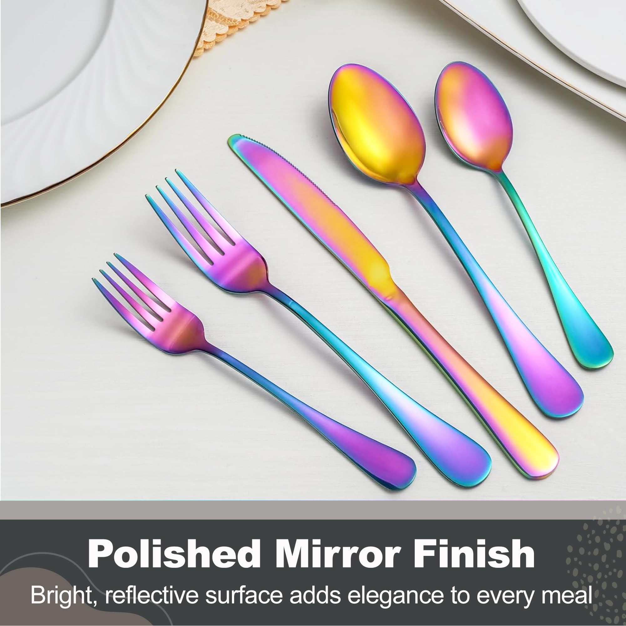 Runfly Rainbow Silverware Set dishwasher-safe for simple cleanup after meals