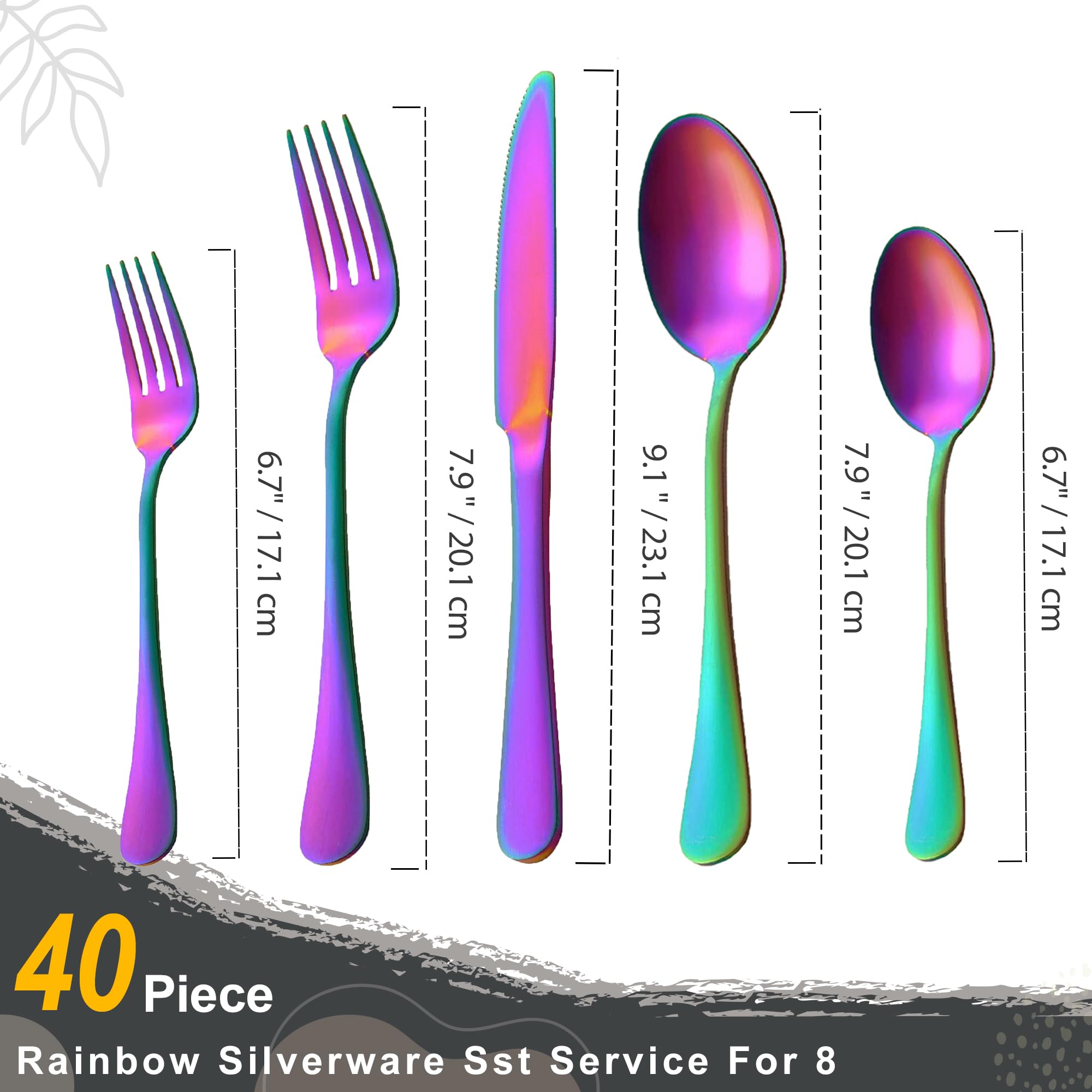 Runfly Rainbow Silverware Set fork with smooth edges for secure handling, everyday dining