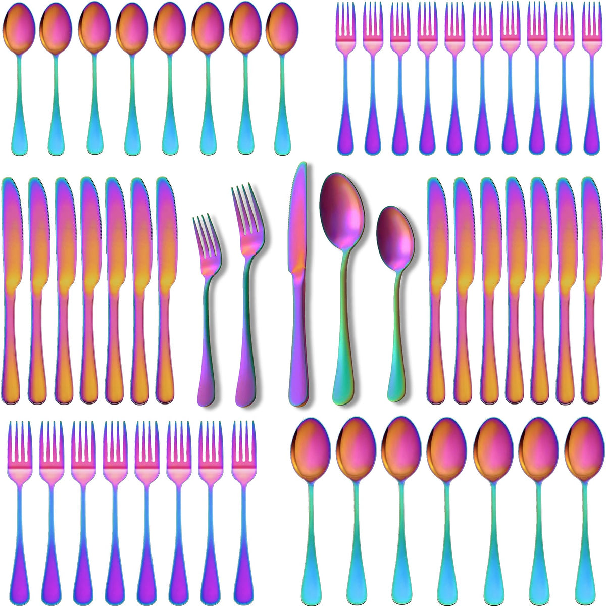 Runfly Rainbow Silverware Set knife with mirror finish for precise, effortless cutting at home