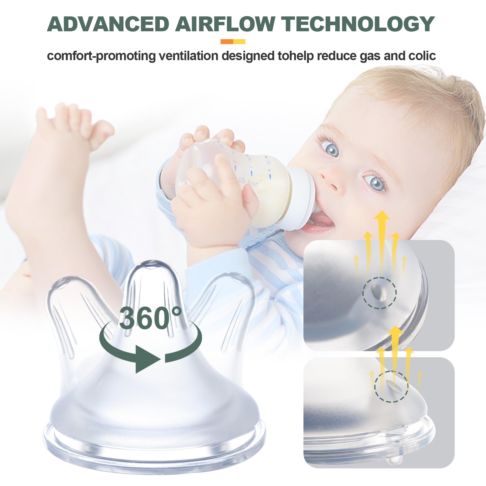 Runhike anti-colic vented nipples reduce air swallowed during feeds