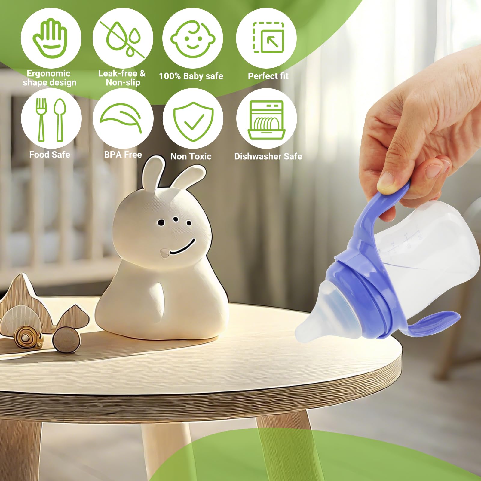 Runhike Lansinoh bottle handles BPA-free and dishwasher-safe for simple cleaning.