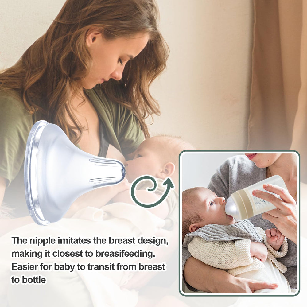 Runhike soft silicone nipple close-up demonstrates flexible, baby-safe feeding tip.