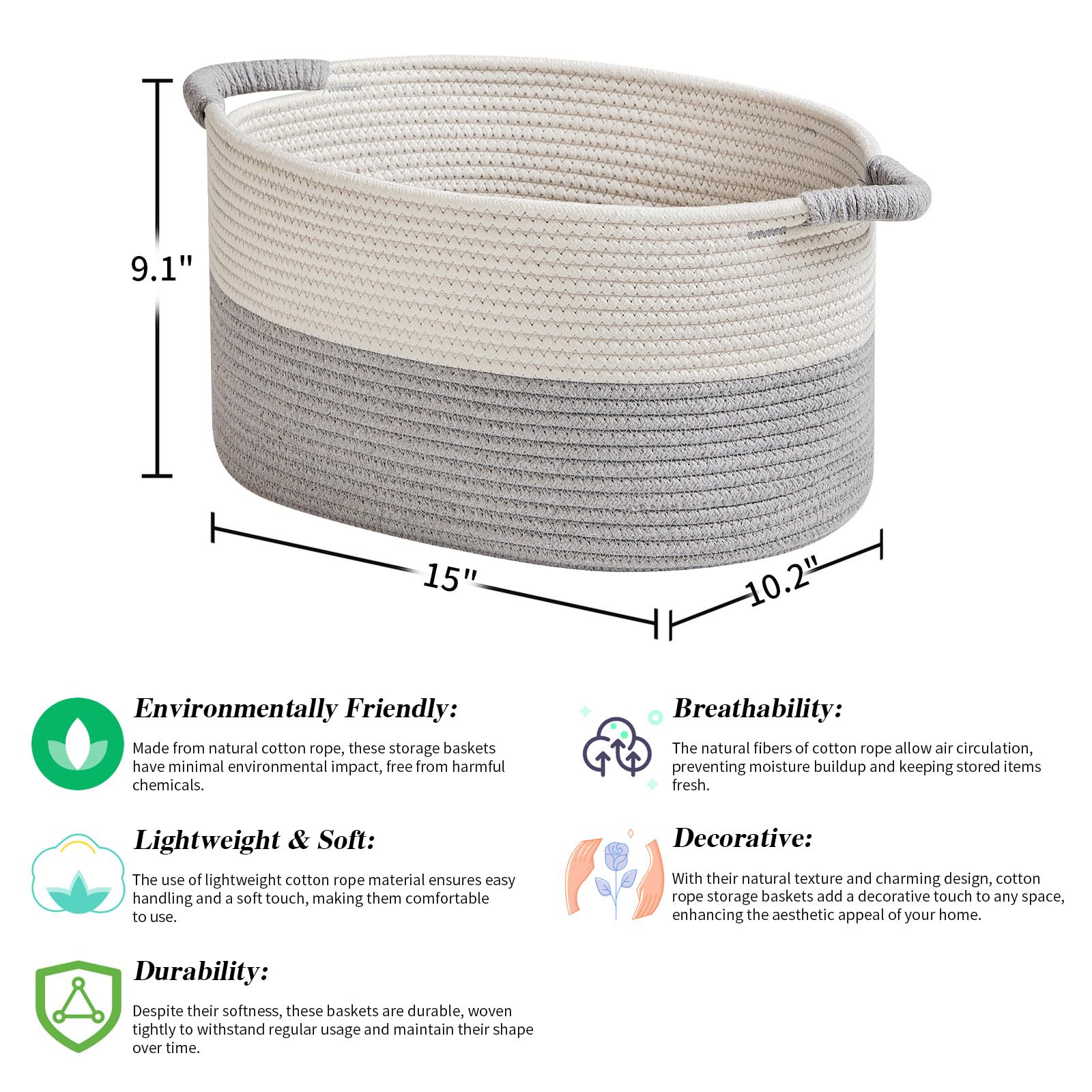 R RUNKA storage basket upgraded handles provide comfortable grip and easy transport.