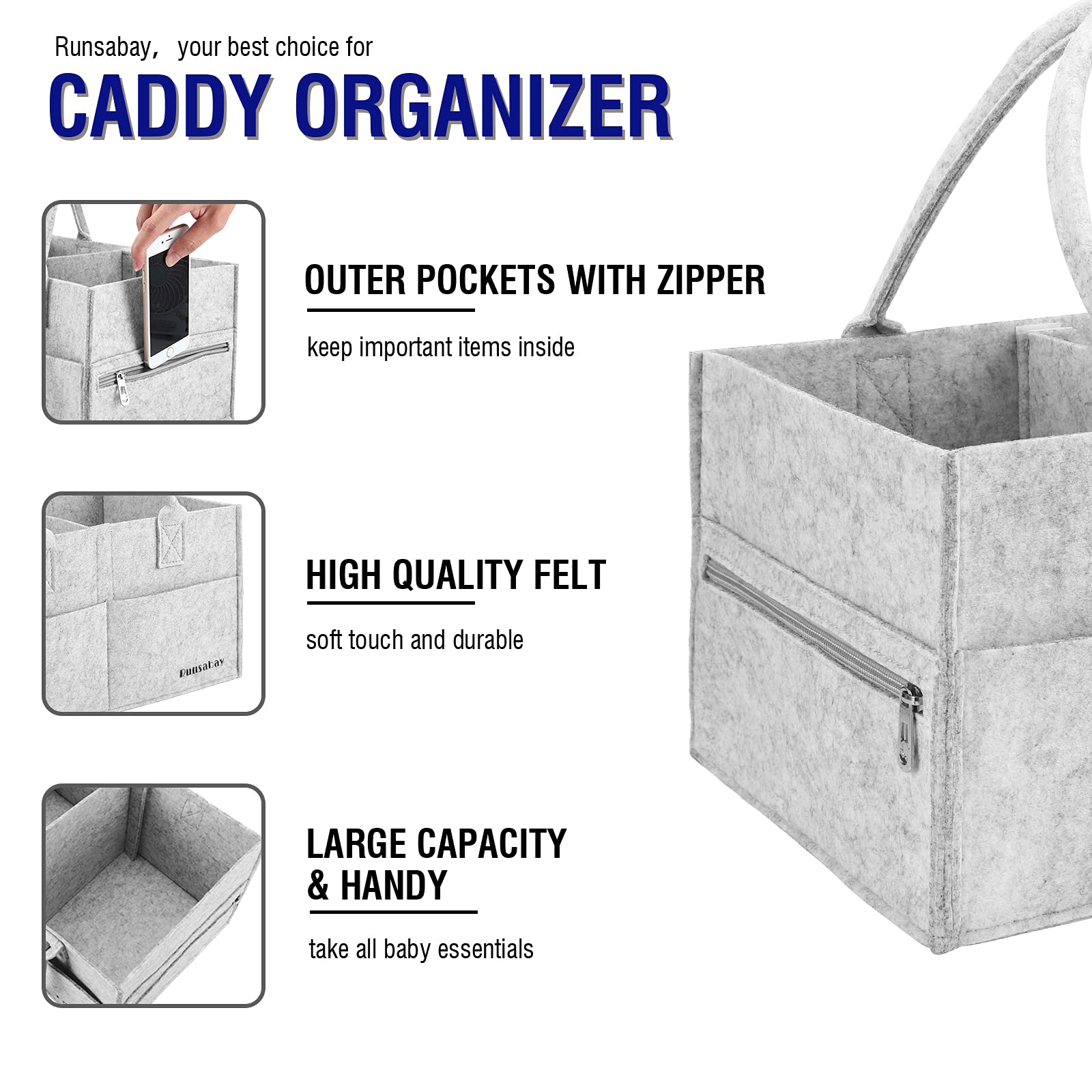 Runsabay diaper caddy open compartments for quick access to essentials.