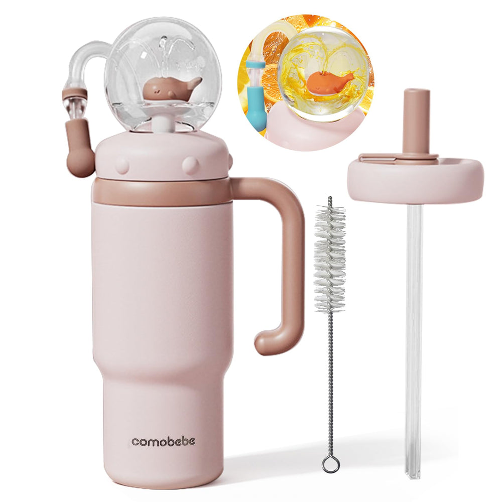 RUNSUNTUN Whale Fountain Tumbler with Handle delivers an easy grip for on-the-go hydration