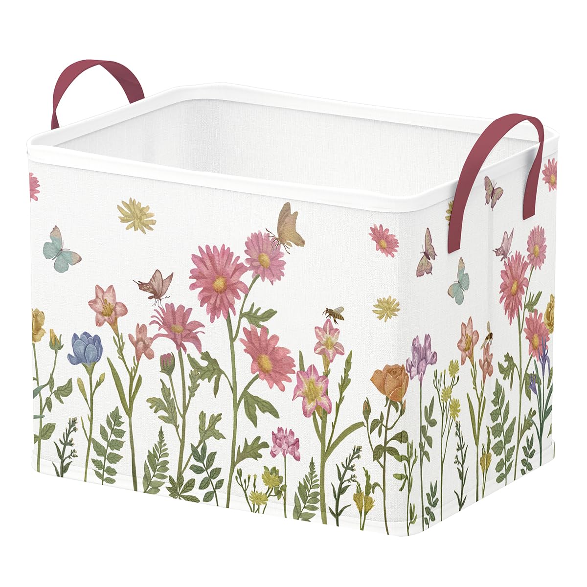 Runtoo Boho Flower Baby Basket closeup showing sturdy stitching for tidy nursery storage
