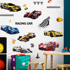 Runtoo boys bedroom decor wall stickers add a dynamic racing focal point.