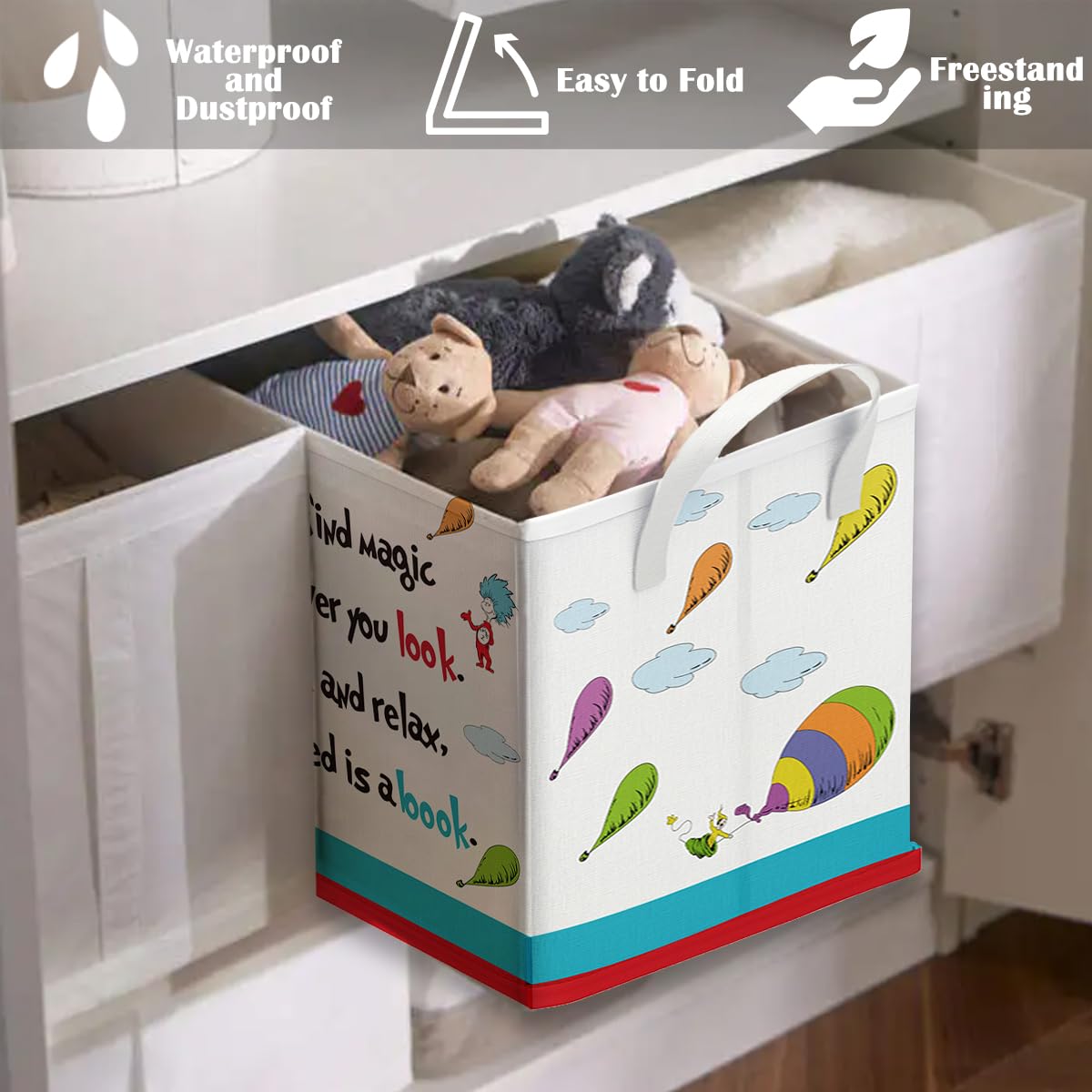 Runtoo Classroom book bin fits many books yet folds flat for easy storage.